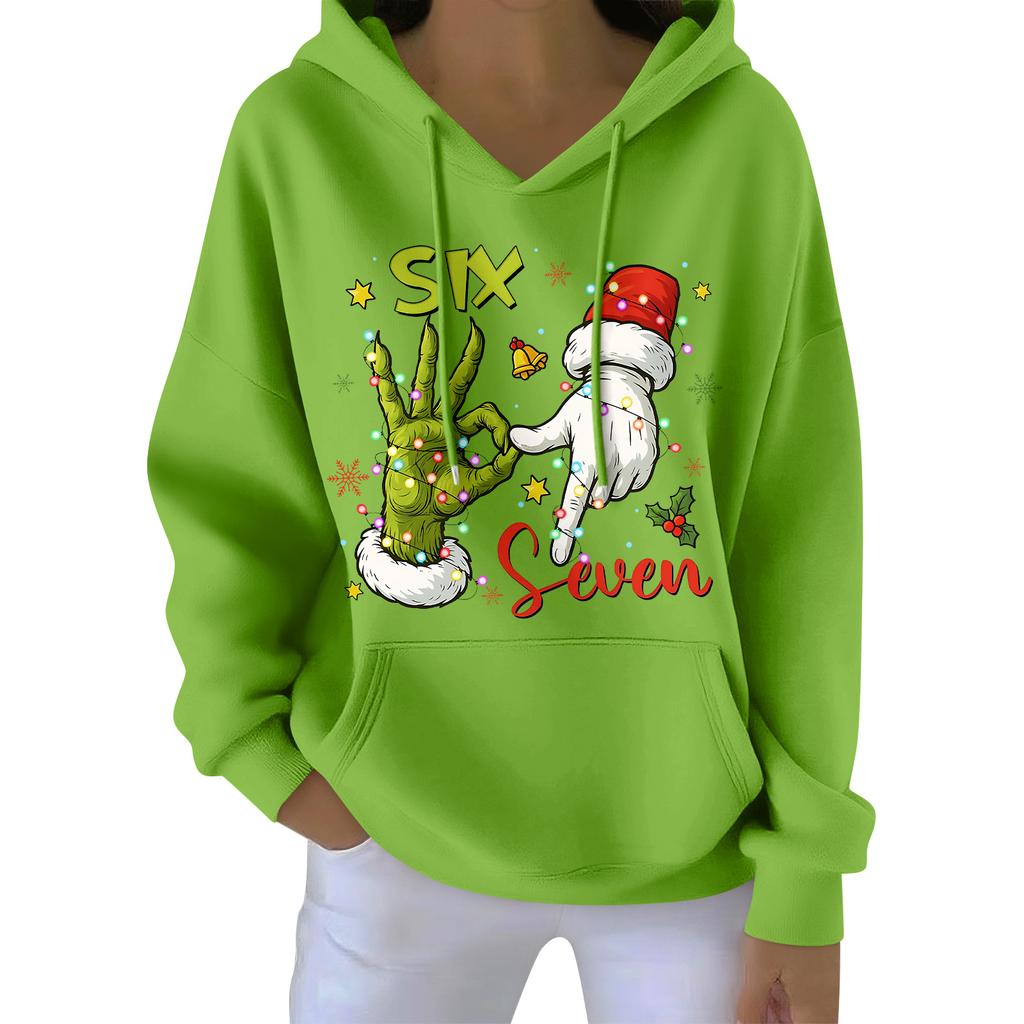 Damenmode Damen Leichter Langarmpullover mit Taschen Preppy Graphic Hoodie