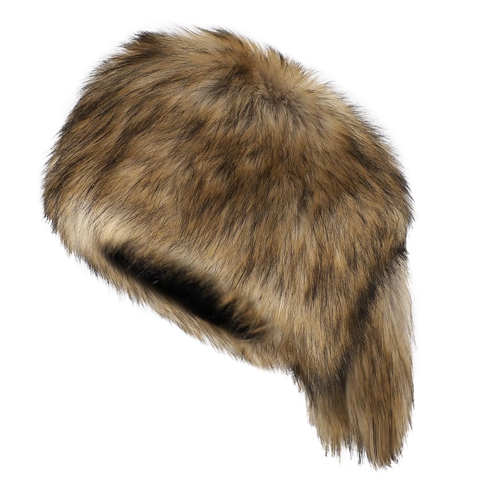 Fur Russian Hat with Drop Animal Adult Fluffy Raccoon Winter Cold Weather Flight Faux Fur Small Snow Playing in the New Brown Hat, Ears, Hat, Women's,
