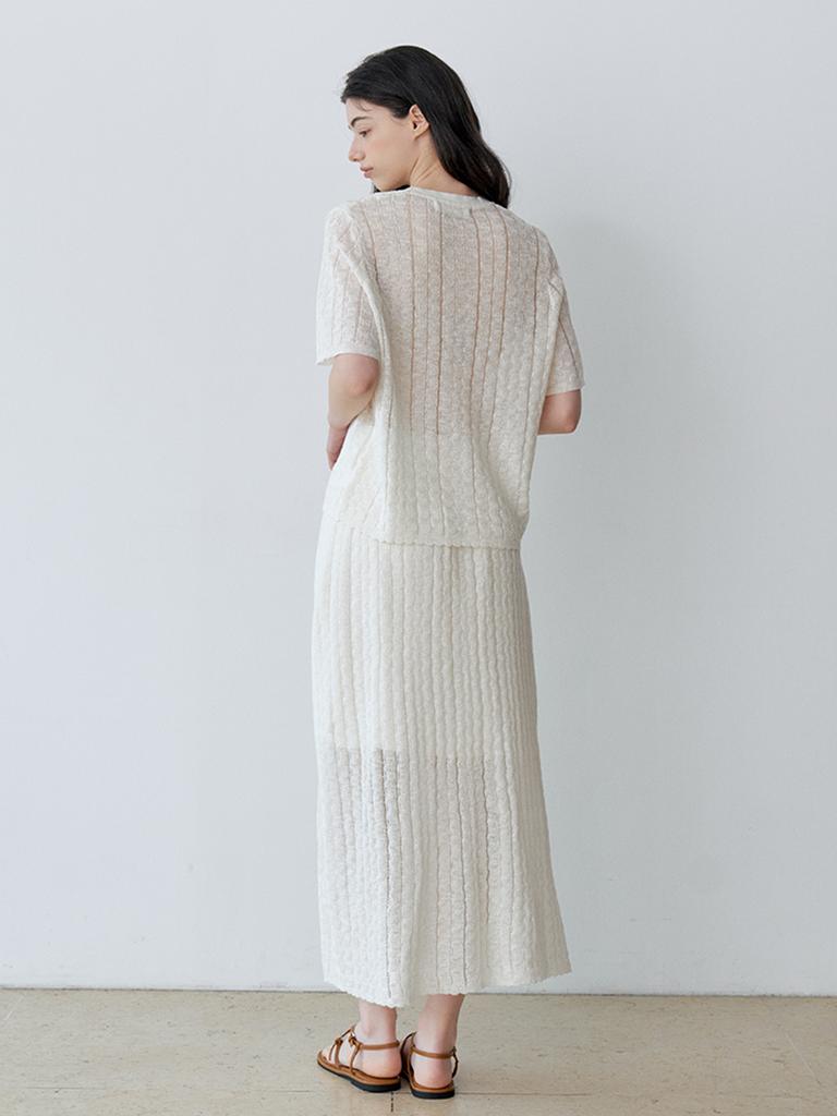 LE STUDIO Textured Knit + Top & Skirt Set (Iv)