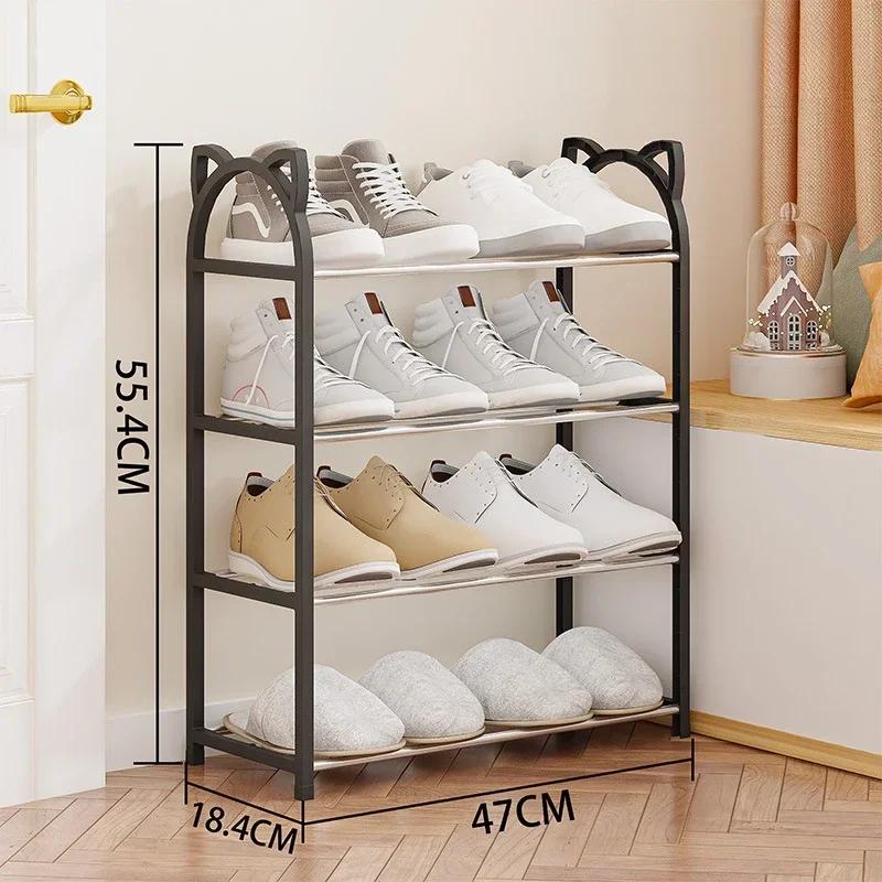 4 Layers Simple Shoe Rack Cat's Ears Design No Hole Assembly Metal Integrated Racks Economical Floor Standing Home Shoe Shelf