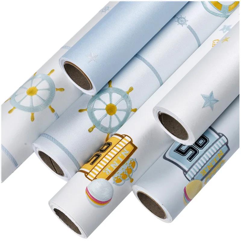 Embossed Star Moon Self Adhesive Wallpapers Home Decoration Mediterranean Boys Girls' Bedroom Self Adhesive Wallpaper