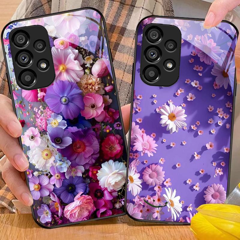 Golden Rose Blossoms For Samsung Galaxy S10 S20 Plus S21 FE S22 23 24 S25 Ultra Black Tempered Glass Phone Case Hard Shell