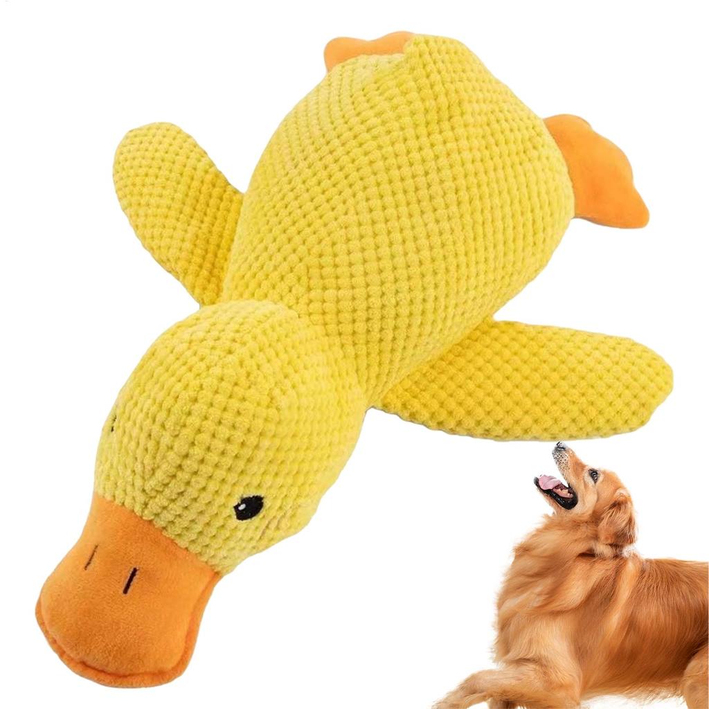 dog sleeping with duck toys to relieve boredom of little yellow duck pet puppy interactive plush doll hug duck