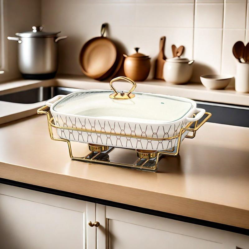 

Багатоцільова керамічна каструля з хвилястим візерунком з залізною рамою, супова каструля з двома ручками та тарілка для риби