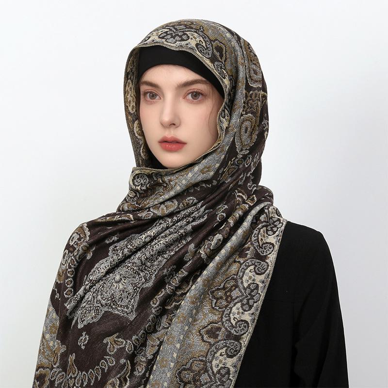 Spring And Autumn Plant Flower Scarf Versatile Jacquard Imitation Cashmere Feel Scarf Elegant Sunscreen Shawl Women
