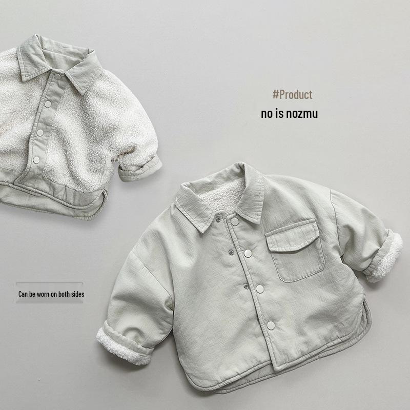 Kids' Double-Sided Fleece-Lined Winter Shirt - Korean Mori Style Retro Coat for Boys and Girls