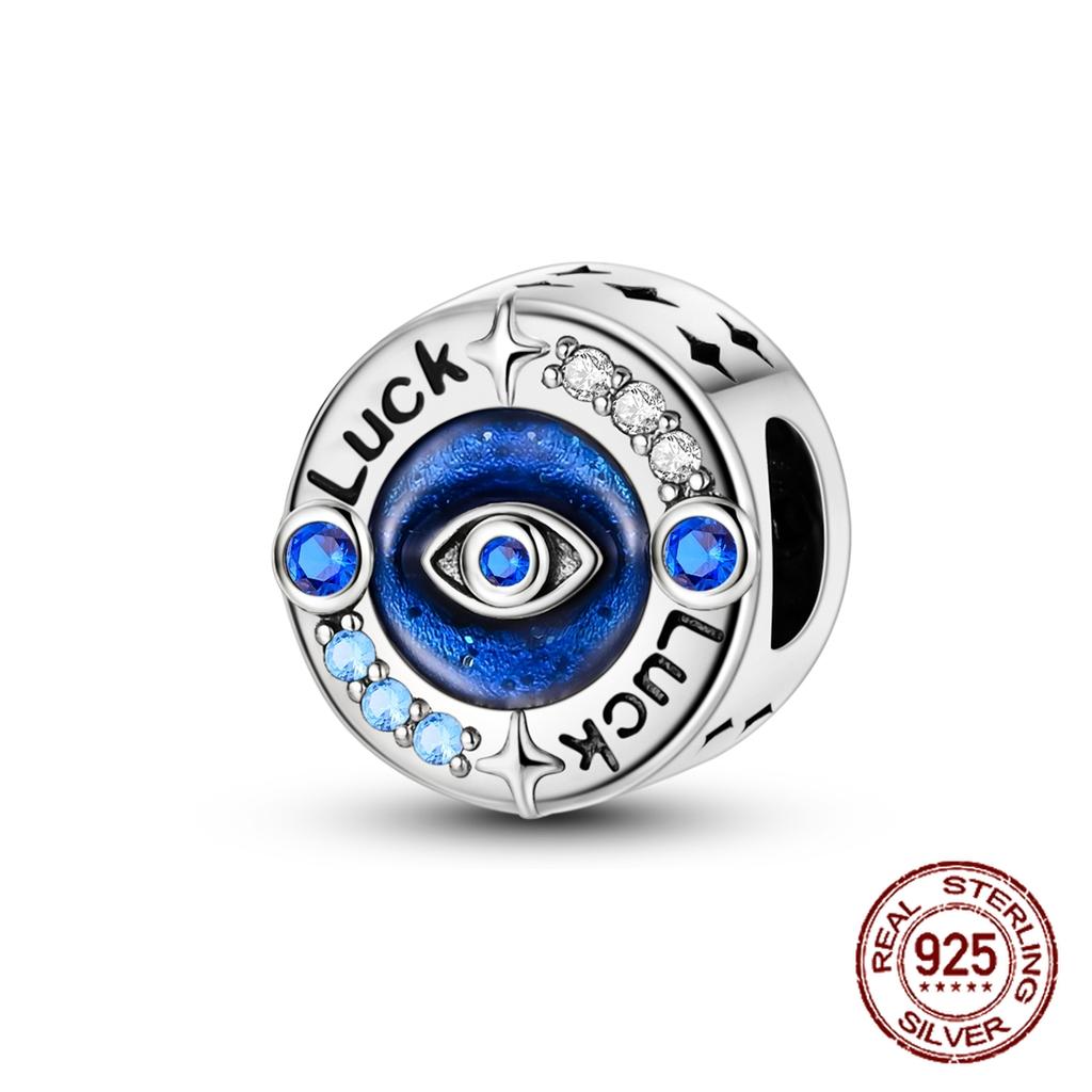 100% Real Copper Blue Series Eyes Peace Cross Charms Bead Fit Original Bracelet Plata Charms For Women