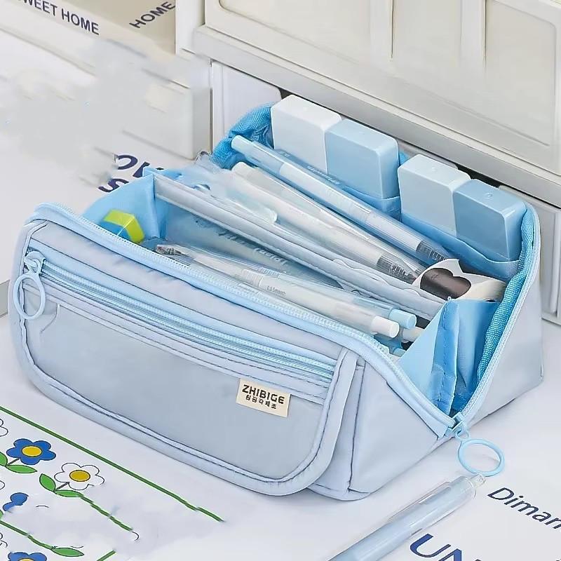 1pc Multi Layer Prisms Large Capacity Transparent Pencil Case Multifunctional Simple And High Appearance Pencil Case
