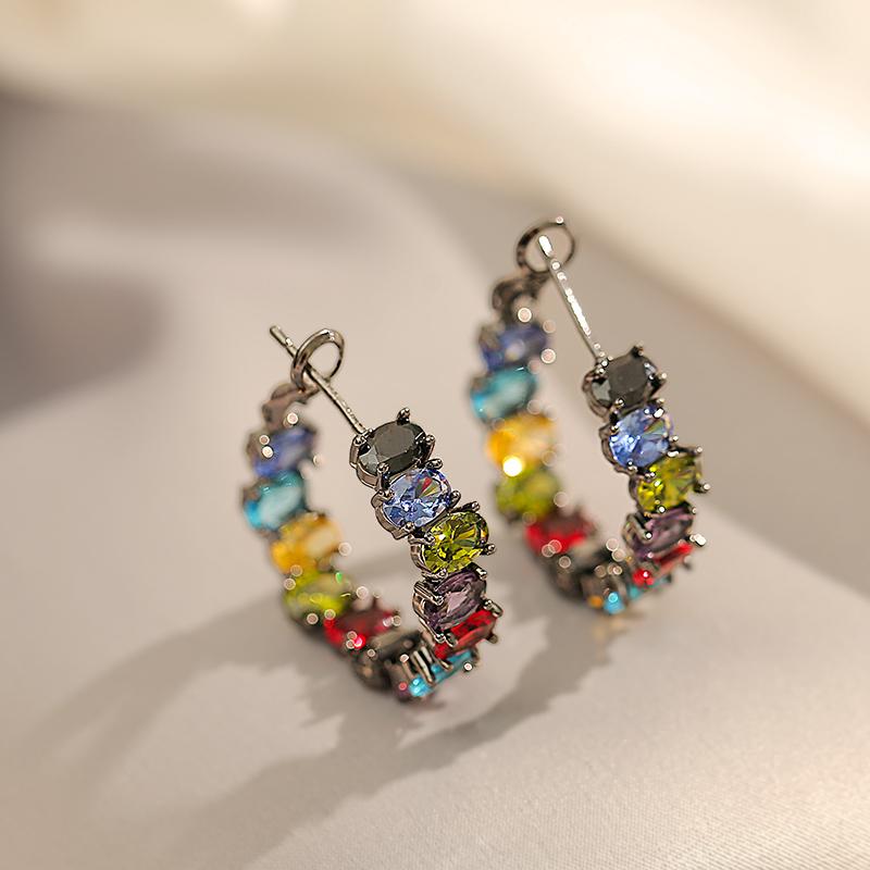 1 Pcs Luxury Vintage Black Gun Crystal Zircon Earrings Women's Delicate Accessories YSX