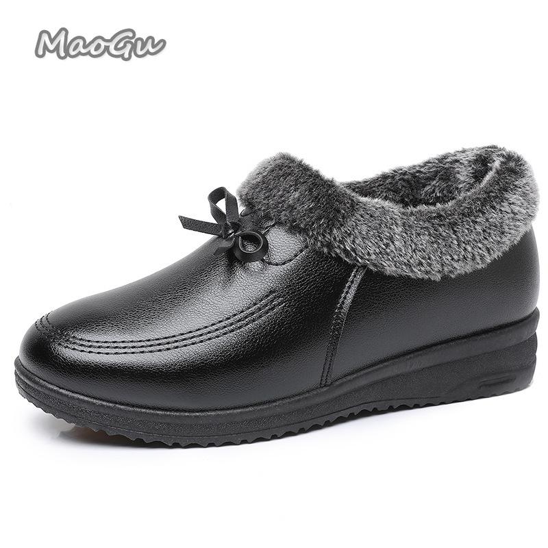 Fashion Comfortable Short Plush Lined Wedge Women's Boots Winter Anti-Slip Soft Sole Round Toe Casual Shoes for Women Warm Mom Shoes