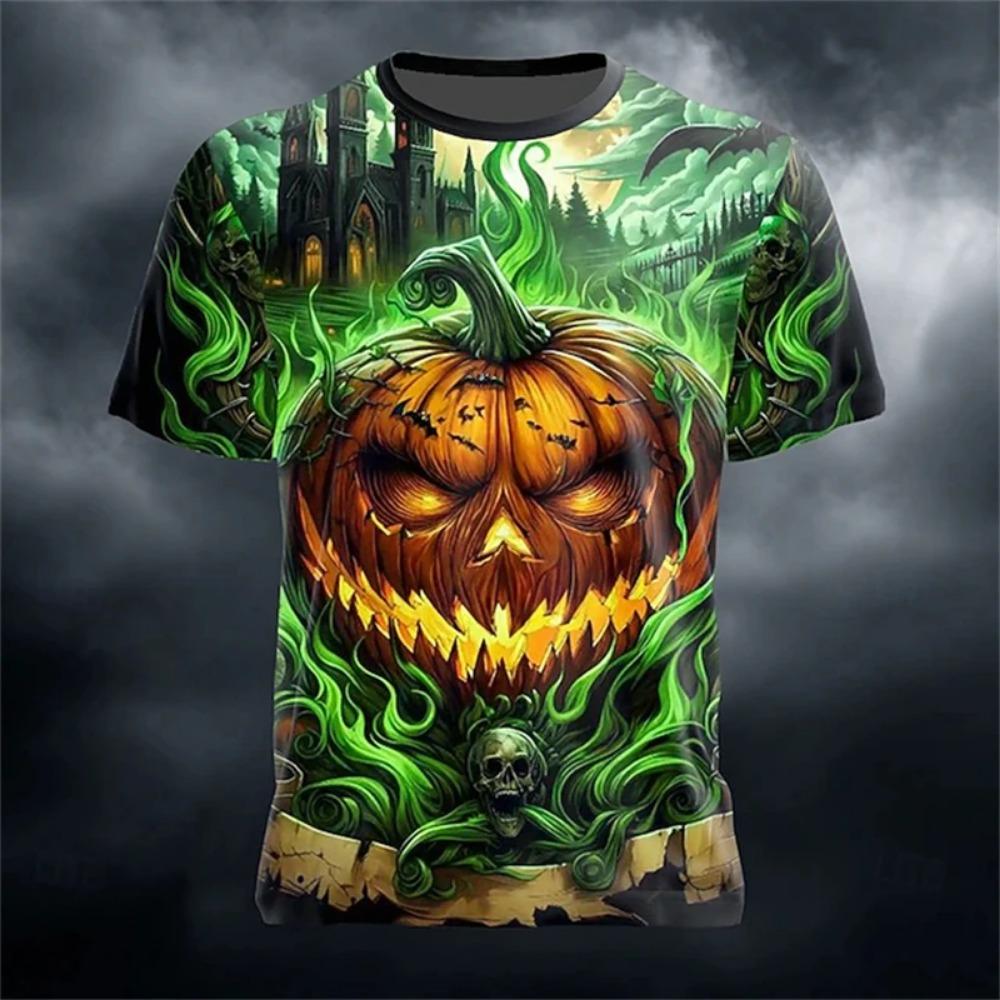 Halloween horror pumpkin 3D printed fashionable men's T-shirt 2025 new daily outdoor sports party quick drying breathable street clothing