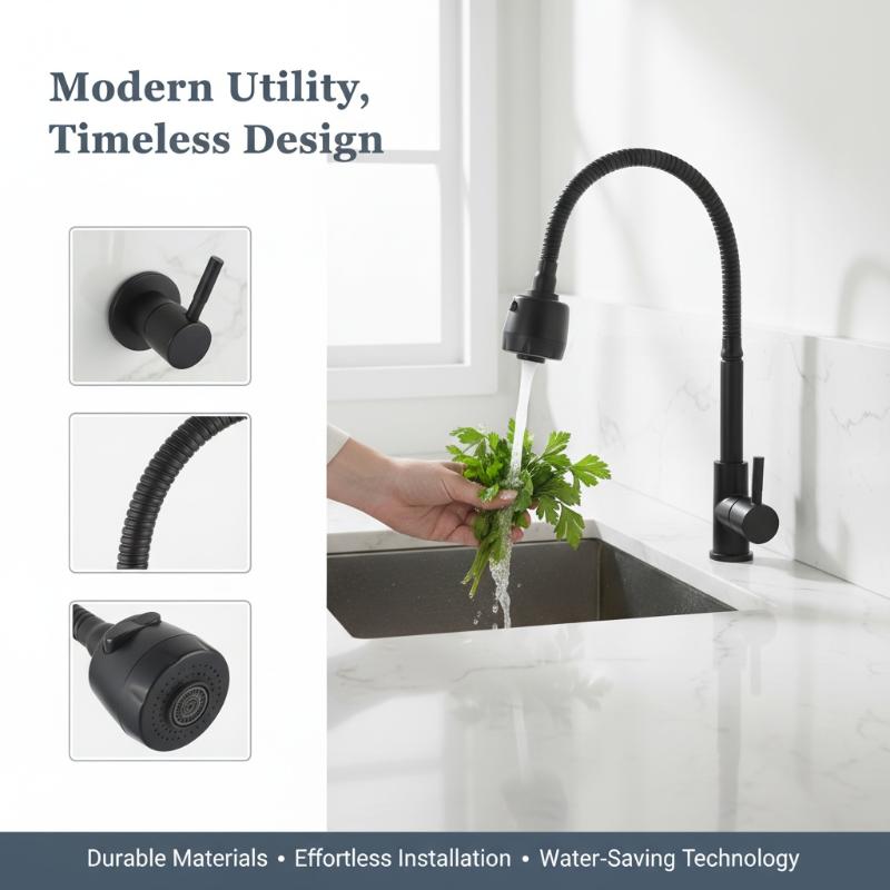 Wall Mounted Flexible Hose Faucet Cold Water 2 Modes Tap Multi Angle Rotating For Household Use