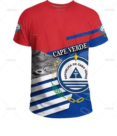 Fashion Women's T-Shirt Recomof Cabo Verde Flag Map 3D Printed T-Shirt Badge Graphic T-Shirt Men