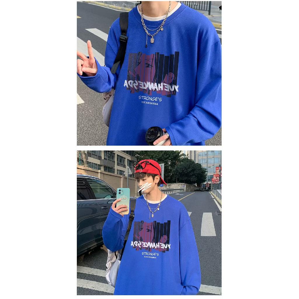 2024 Herren Langarm T-Shirt Herbst Unterhemd Langarm Baumwolle Herbst Hong Kong Stil Druck Lose Trendy Top