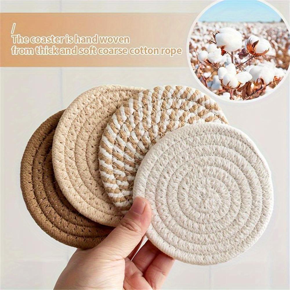 Absorbent Beverage Coaster Set with Stand Minimalist Woven Coffee Pad for Table Protection Heat Resistant Cup Mats Home Decor