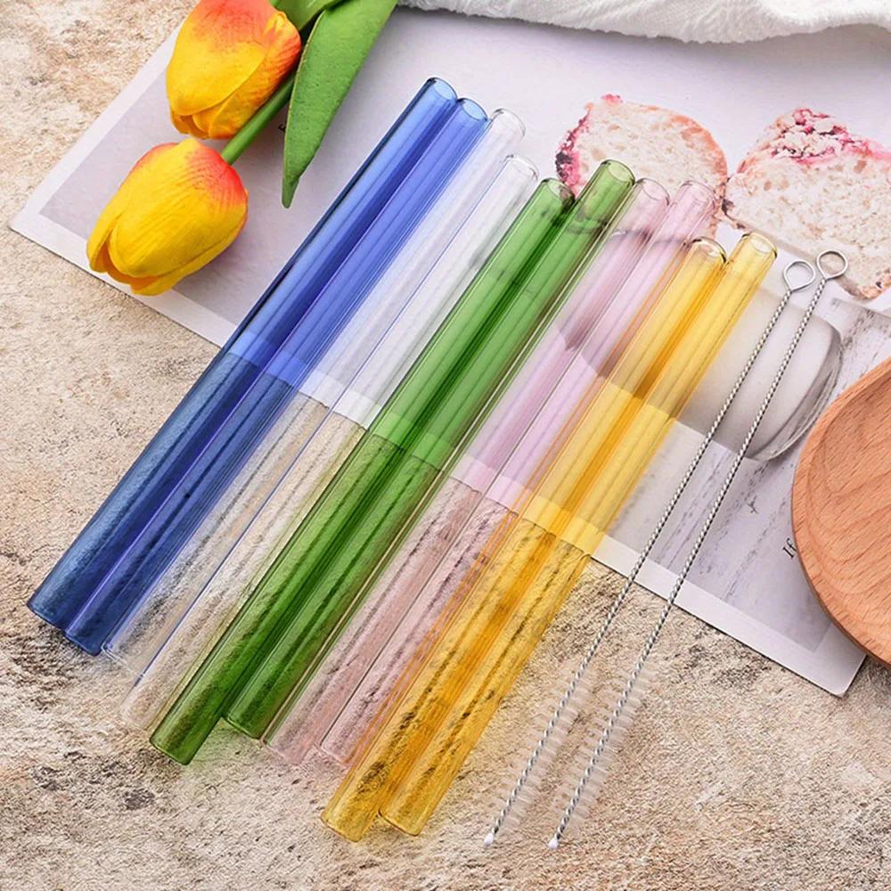 200*12mm Reusable Glass Straws Eco-friendly Drinking Straws for Smoothie Milkshakes Tea Juice Cocktail Straw with Brush