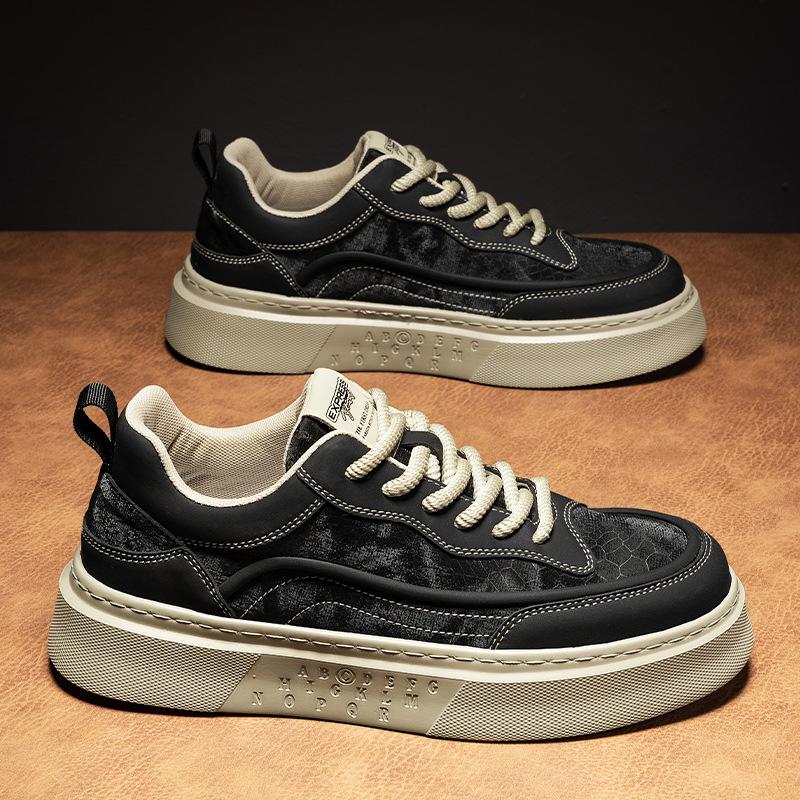 Men's Platform Casual Shoes Spring Autumn Cross Tied Height Increase Non Slip Sneakers Comfortable Fashion Vintage Outdoor Flats