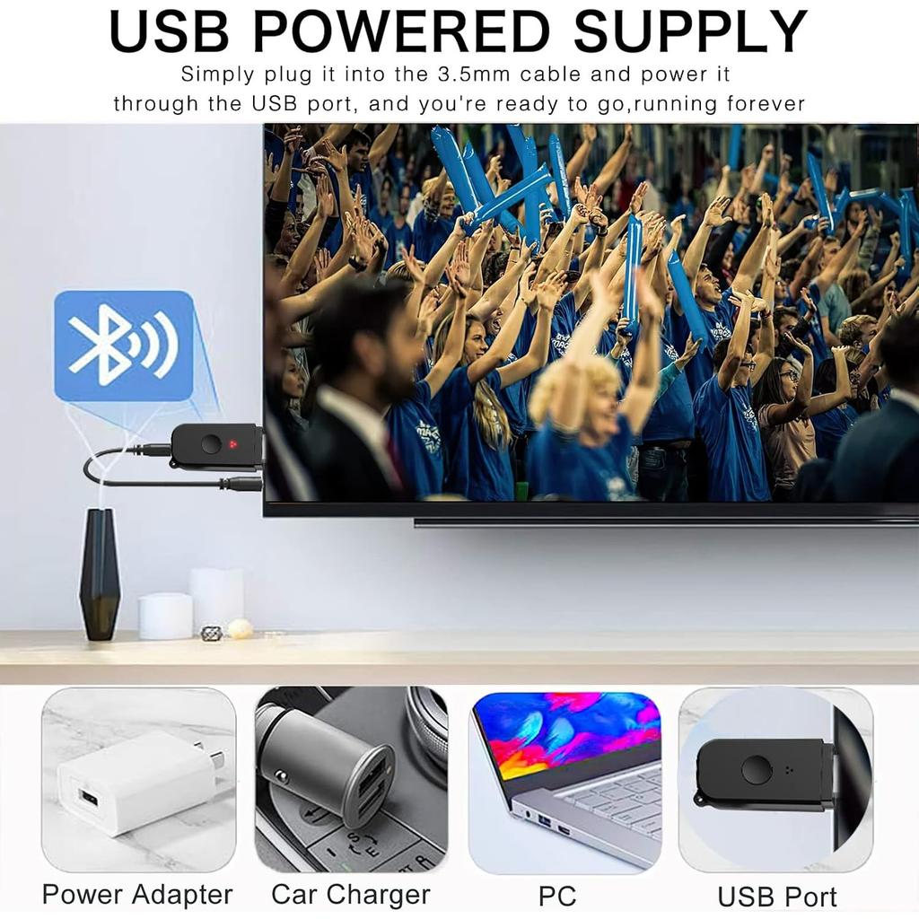 Transmitter Receiver, BT USB Adapter, Wireless Audio Transmitter for TV to Bluetooth Headphones, Low Latency, Power by USB for PC /Car Sound System