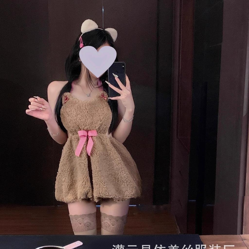 Sex female cosplay plush backless short skirt hanging neck bear two-dimensional cute maid outfit