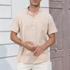 Summer New Men's Lightweight Cotton Linen Short Sleeve Henley Neck T-shirt - Breathable Casual Solid Color Tops Basic Style Tees