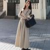 2024 Women's French Square Neck Long Sleeve A-Line Dress - Spring/Autumn Waist-Slimming Maxi