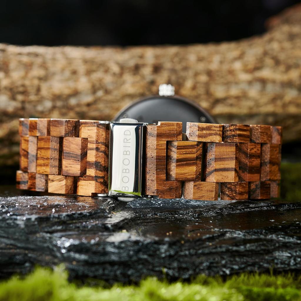BOBO BIRD Men's Wood Watch, Analog Quartz Movement, Week Display, Lightweight, Handmade Wooden Watch for Men