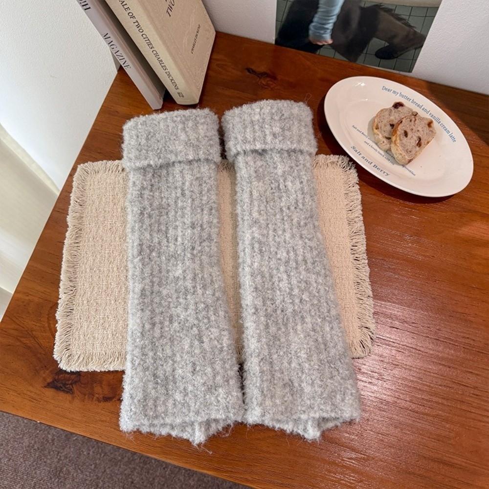 Thick Warm Fuzzy Leg Warmers Turn-Cuff Design Wool Blend Leg Warmers Cozy Calf Leg Socks  For Women