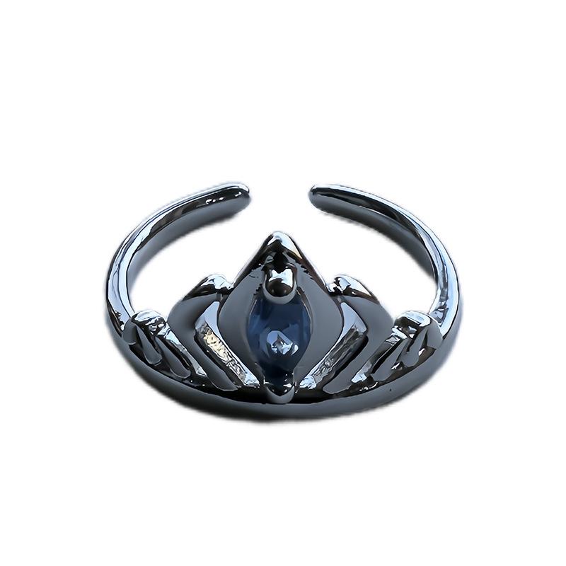 Aquamarine Crown French Open Ring Niche Design High Fashion Jal Personality Light Luxury Ring Women