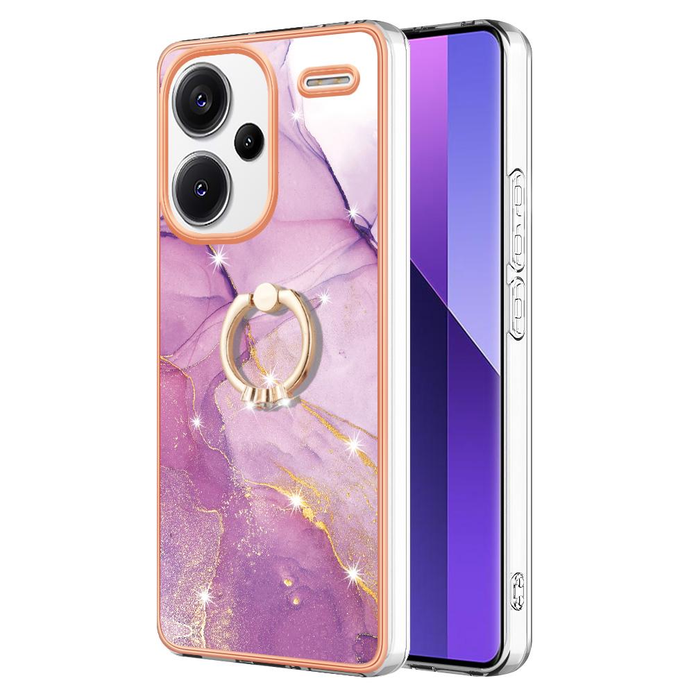 For Xiaomi Redmi Note 13 Pro+ 5G Case with Ring Kickstand Marble Pattern Electroplating TPU Back Cover