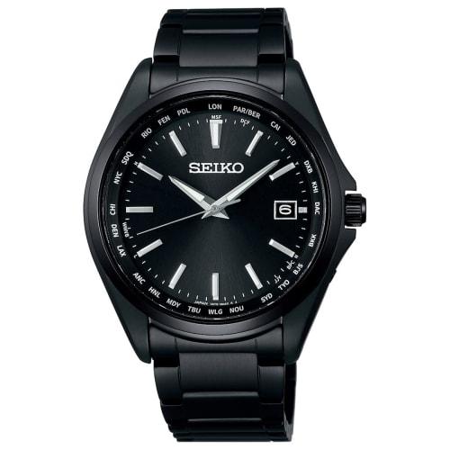 Seiko Watch Watch Seiko Selection Titanium Solar Radio Wave World Time Function Black Edition SBTM333 Men's Black