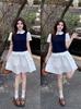 Korean Style Plus Size Color Block Knit Top & High Waist Midi Skirt Set