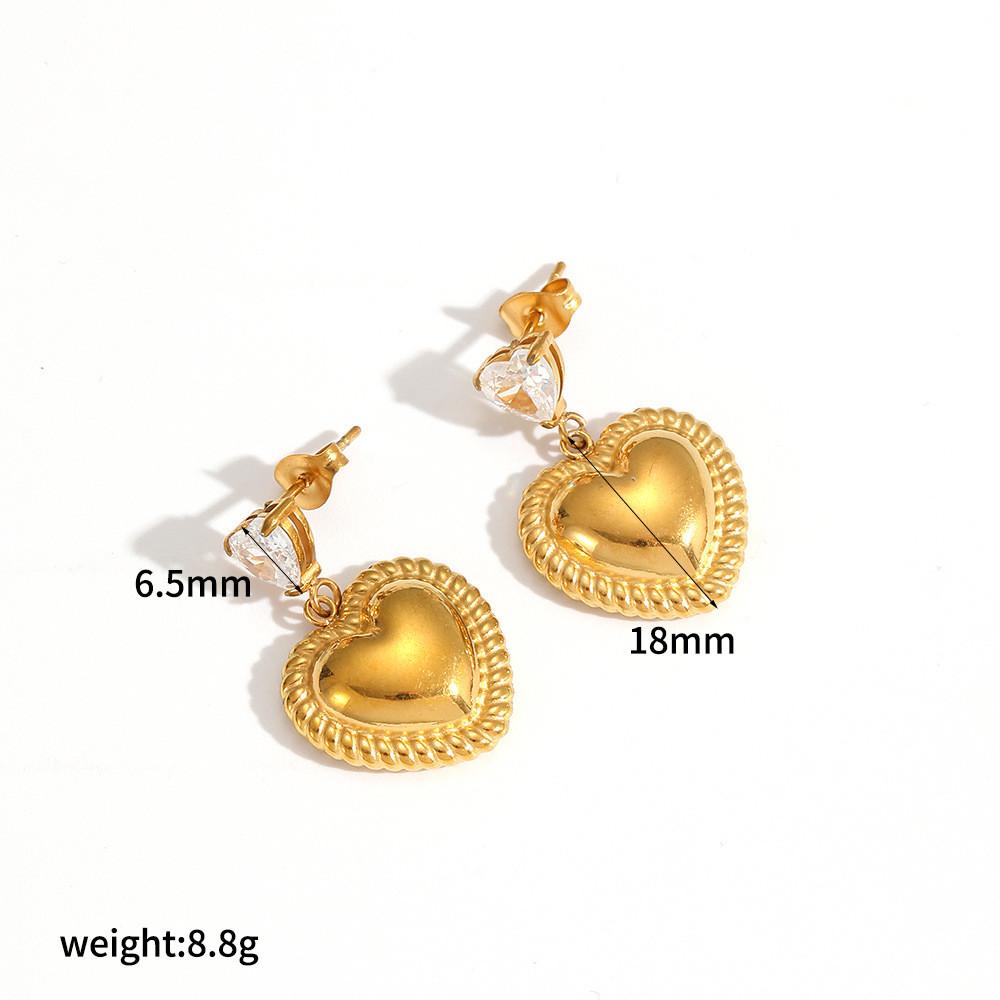 Stainless Steel Heart Layered Earring Set With Geometric Pendant For Women