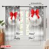 2pcs,2D Plane Printing Minimalist Curtains Christmas Baubles Red Bows (3) Polyester (without Rod) Gifts Use for Bedroom, Living