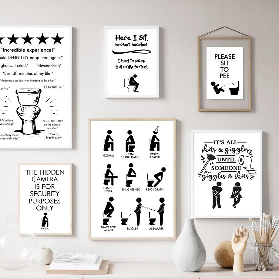 Obraz na plátně Funy Toilet Boy Černá Bílá Nordic Plakáty a obrazy Obrazy na zeď do obývacího pokoje Koupelna Club Decor