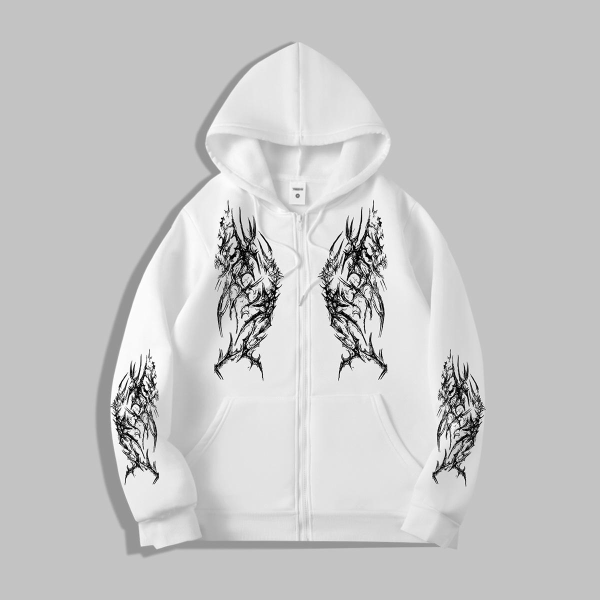 

Mens Zip Up Hoodie - Sweatshirts for Men Y2K Vintage Long Sleeve Sweatshirt Streetwear Pullover with Pocket XXL білий