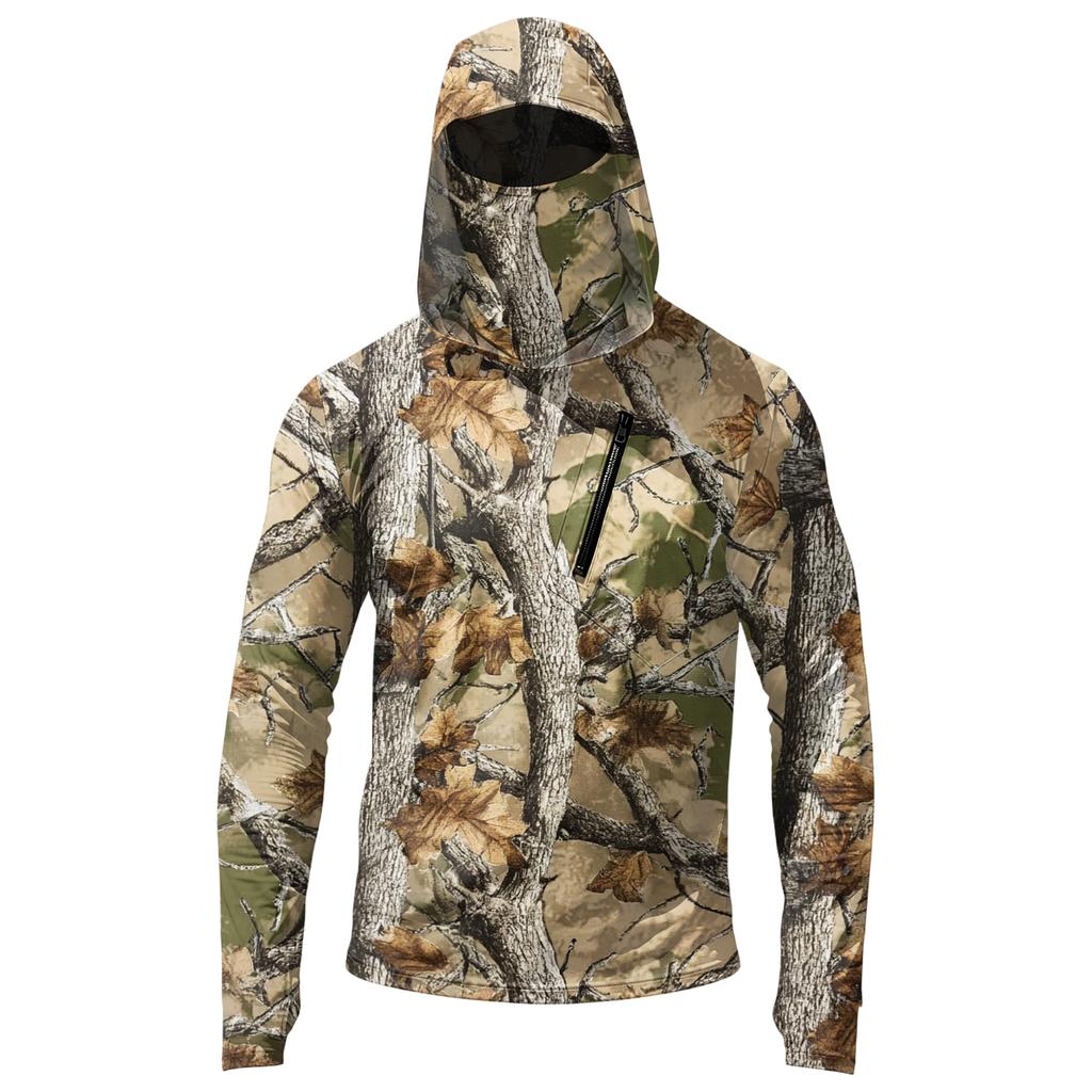 Men's Casual Leaf Camouflage Print Hooded Long Sleeve Sun Protection Shirt Lightweight Breathable Outdoor Pullover Top