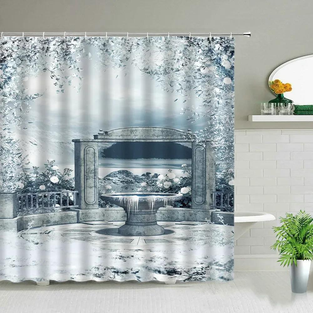 Winter Snow Scene Shower Curtains Trees Natural Scenery 3D Print Waterproof Bathroom Decor Home Bathtub Polyester Curtain Set
