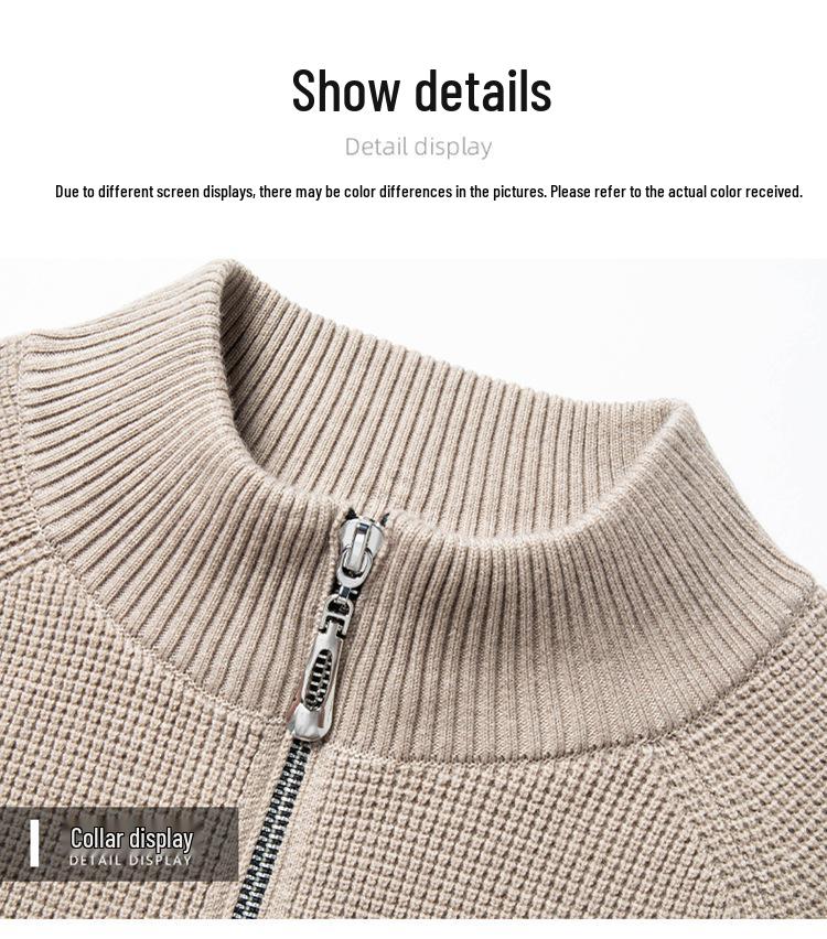 Men's Winter Thickened Pure Wool Sweater with Stand Collar & Raglan Sleeves - Half-Zip Pullover Knitwear