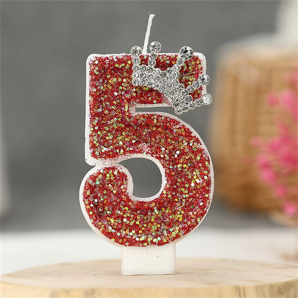 Red Birthday Number Candles Crown Glitter Red Candles For Cake 3D Shape Cake Topper Decoration For Wedding Reunions Theme Partie