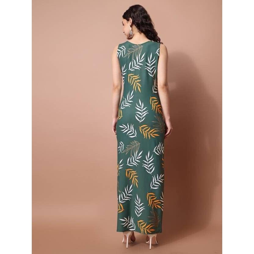 Women's Bodycon Green Dress Party Wear Floral Print Top Tunic Sleeveless Dress VF-1870a