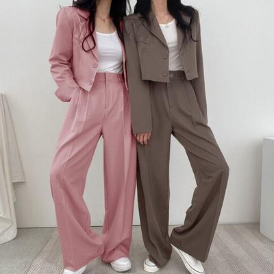 Ținute Business Casual pentru Femei Jachete Scurte Tip Blazer Set Pantaloni cu Picioare Late Toamnă Set din 2 Piese Set pentru Birou de Lucru
