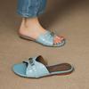 Krazing Pot Cow Skin Mules Summer Size 42 Low Heels Luxury Shoes Metal Decoration Women Superstar Women Peep Toe Slip on Sandals