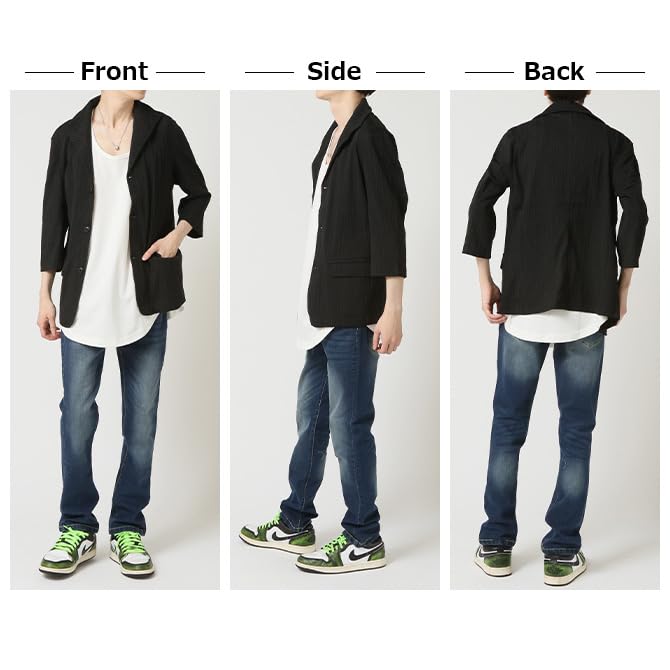 Arcade Slim Fit Tailored Jacket with Italian Wired Slim Random Terry Size M Navy Men's Collar, Collar, Fit, Lightweight, Stripe, 3/4 Sleeves,