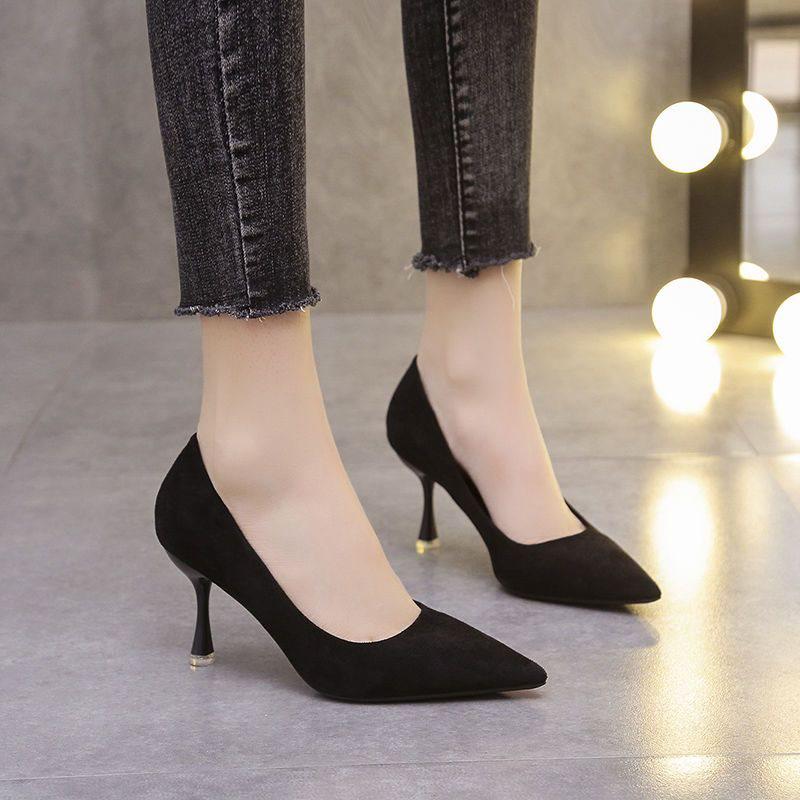 Dámské černé vysoké podpatky 2025: Jarní/Podzimní Lodičky s Jehlovým Podpatkem a Špičatou Špičkou - Všestranné, Profesionální a Stylové.