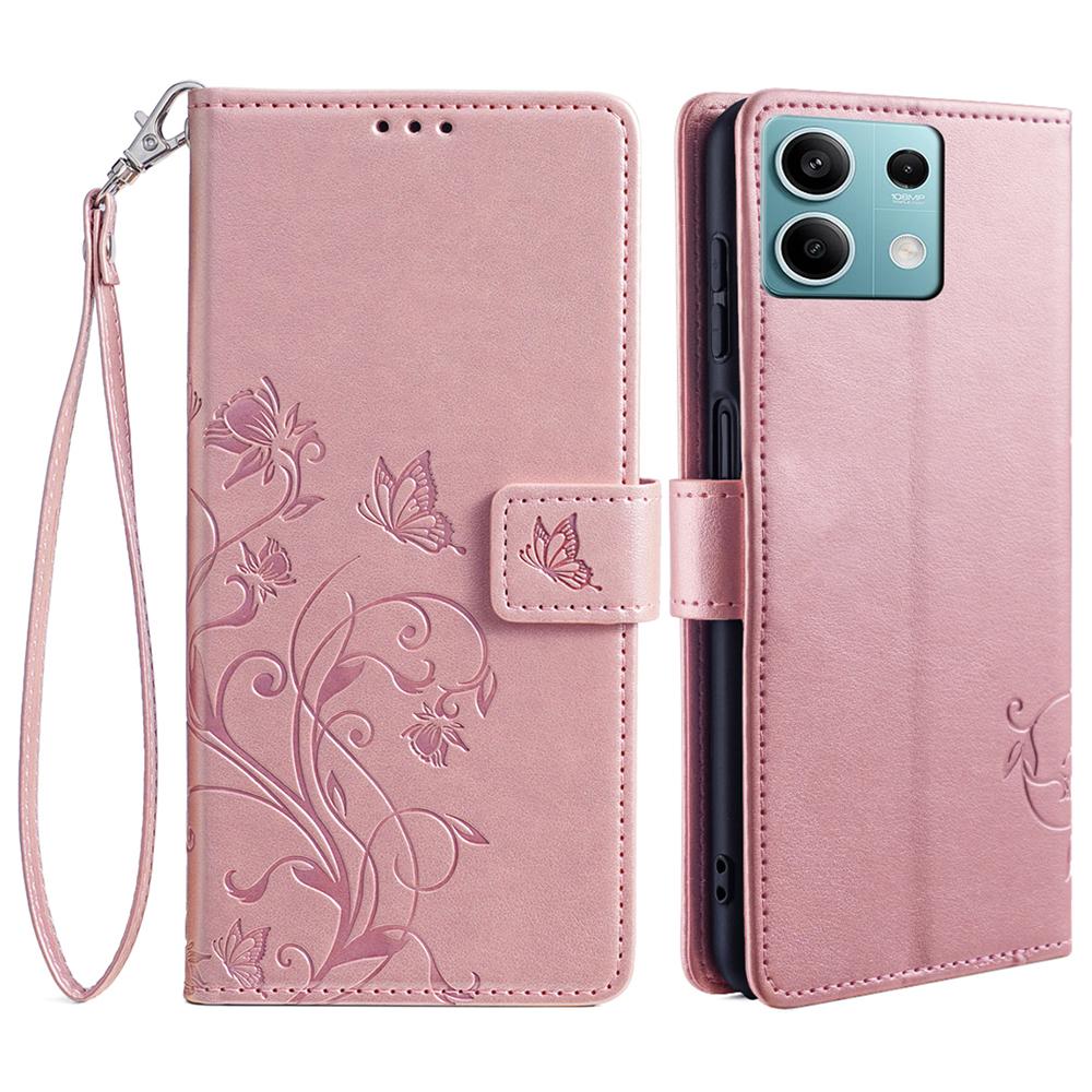 Dla Xiaomi Redmi Note 13 4G Odporny na zarysowania Pokrowiec na telefon Skórzane etui PU Wytłaczany Motyl Kwiatowy Stojak Powłoka na telefon
