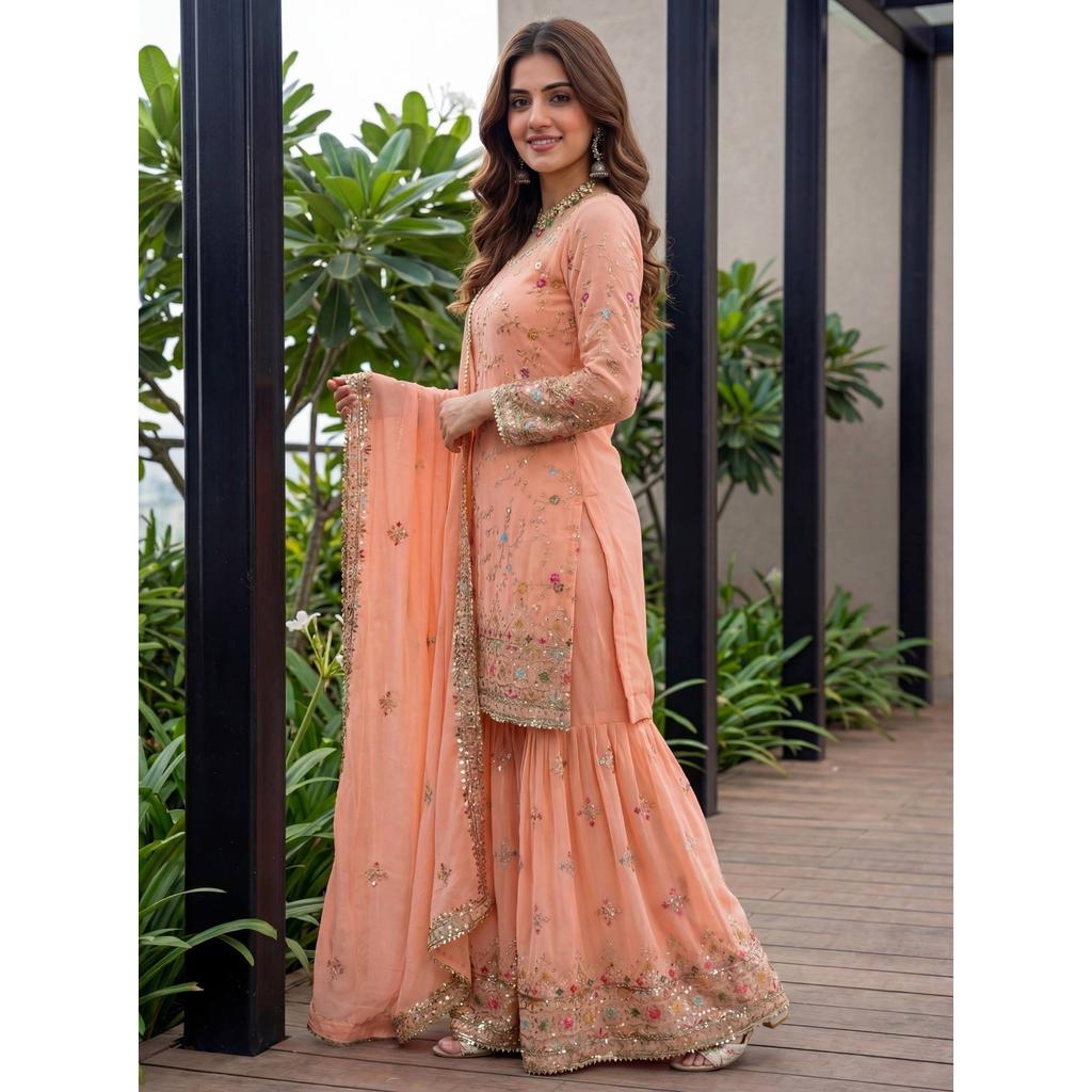 Desigenr Indian Pakisatni Sharara Suit Bollywood Wedding Wear Salwar Kameez