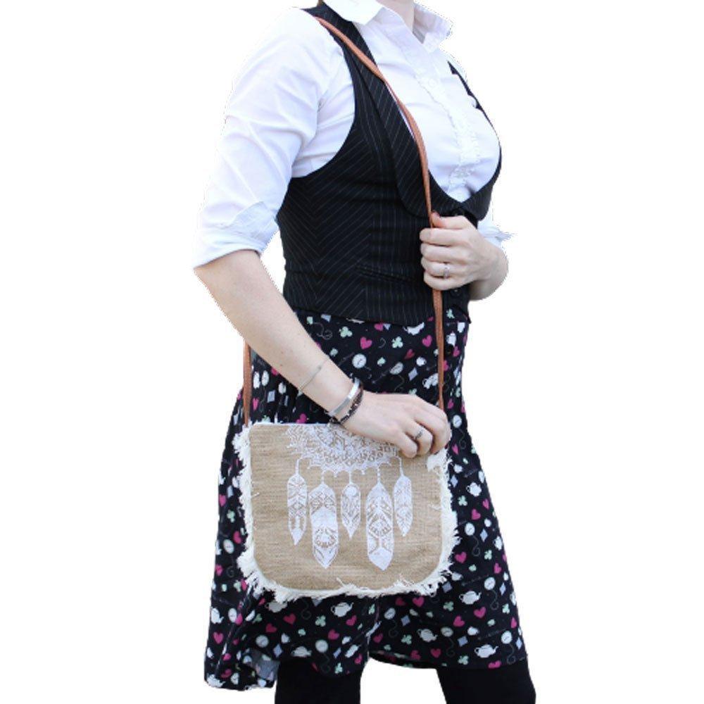 Jute Fringe Bag - Dream Catcher Print