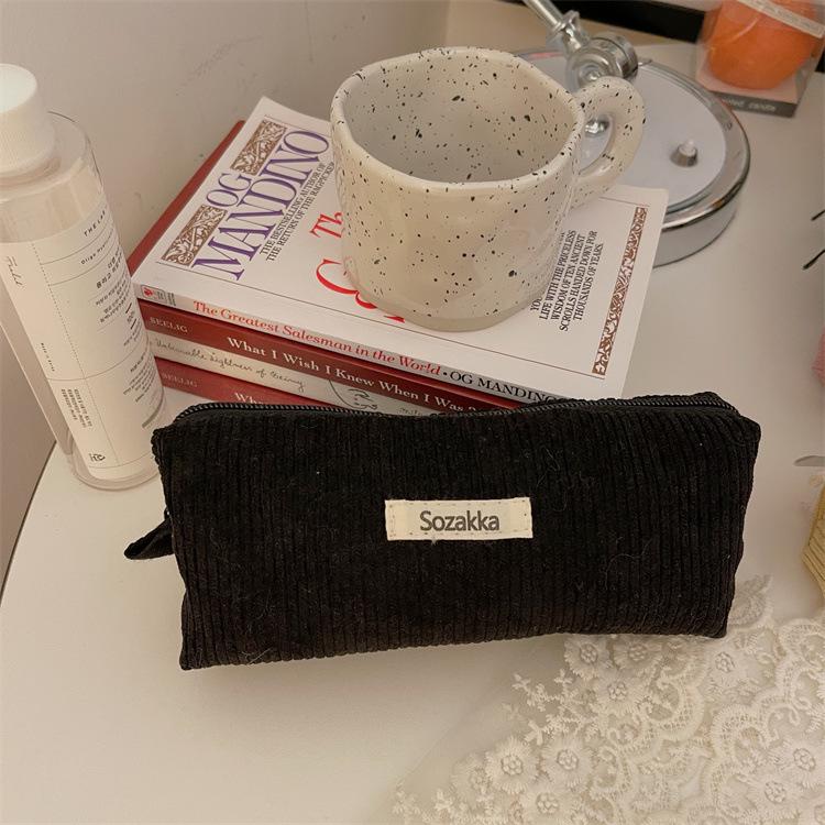 Little White Rabbit Corduroy Pencil Case – Vintage Solid Color Stationery Bag for Students