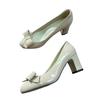 New Spring and Autumn Versatile Bow High Heels Light Mouth Temperament Sweet Single Shoes Middle Heel Shoes