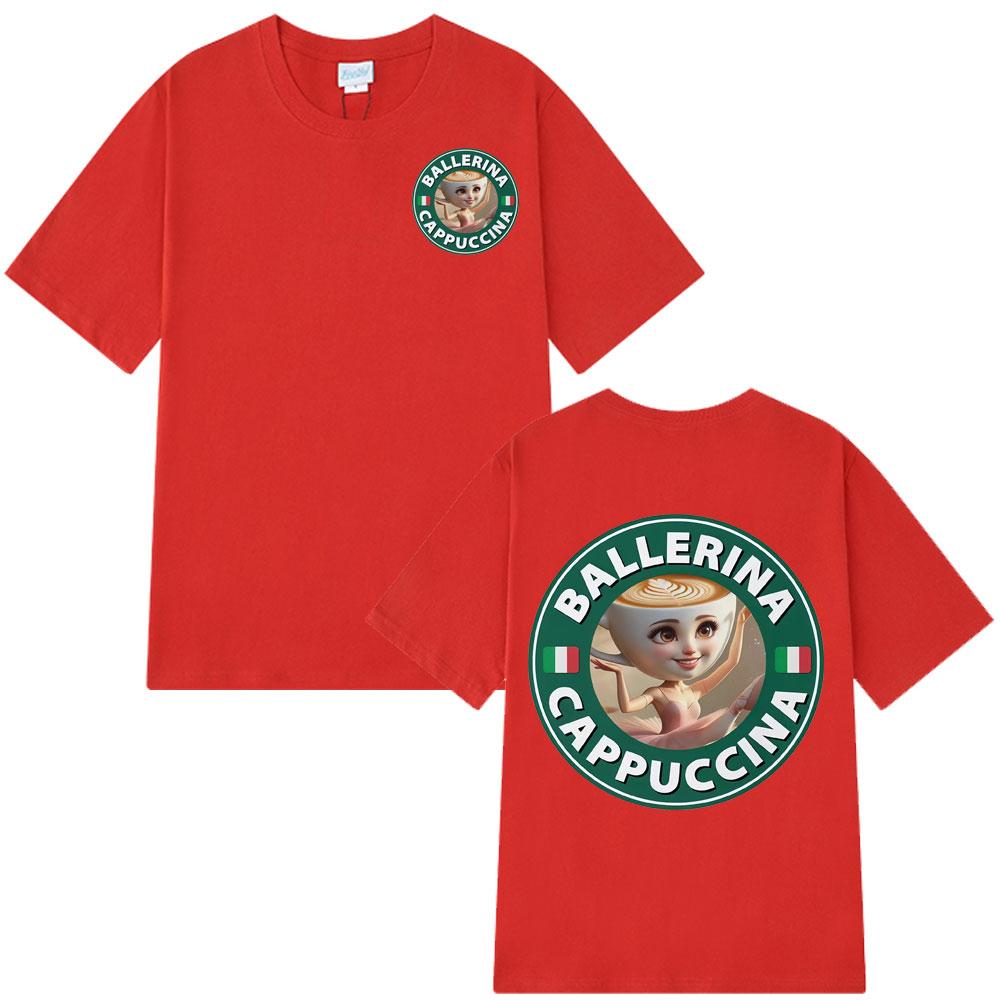 Ballerina Cappucina T-Shirt Meme Tee Italian Brainrot Tee Funny Coffee Summer 100% Cotton Loose Casual Man T-shirt Streetwear S